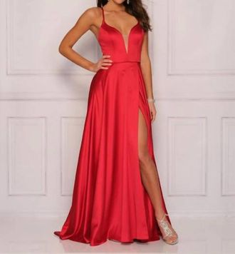 Dave & Johnny Lace-Up Back Faux Wrap A Line Dress In Red