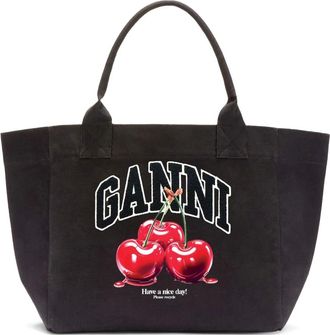 Ganni Tote Bags, female, Black, Size: ONE SIZE Medium Cherry Tote