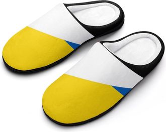 Generic Flag of Palestine And Ukraine Mens House Slippers Memory Foam Washable Cotton Slip on Home Shoes