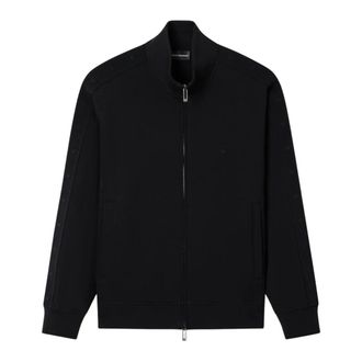 Emporio Armani Zip-throughs, male, Black, Size: 2XS Full-zip Sweatshirt with Micro-eagle Band