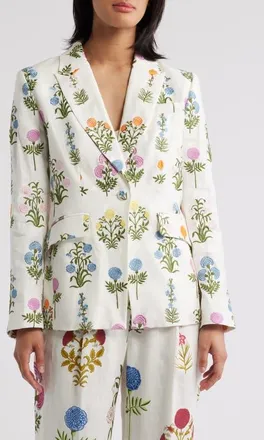 Elie Tahari The Amelia Floral Embroidery Linen Blend Blazer in Multi Floral at Nordstrom, Size 14