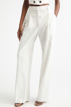 A.L.C. Winston Linen Blend Pinstripe Pants in Pearl/Brown at Nordstrom, Size 10