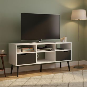 Dmora Dmora Meuble Tv Avec Deux Tiroirs Et Compartiments Ouverts, Noir Et Blanc, 117 X 57 X 39 Cm