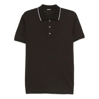 Ermenegildo Zegna Polo Shirts, male, Brown, Size: 3XL Brown Knit Polo Shirt with Details