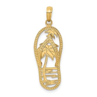 Diamond2Deal 14k Yellow Gold Palm Tree Flip Flop Charm