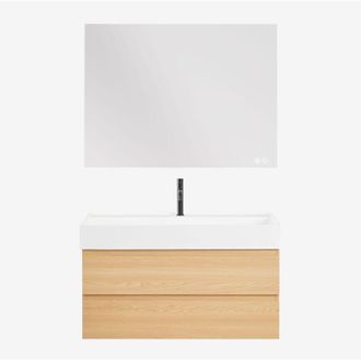 Sklum Conjunto De Mueble De Ba&ntilde;o En Madera Y Chapa De Fresno Con Lavabo Integrado Ona Sklum