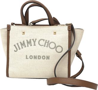 Jimmy Choo London Beige Camel Cotton Canvas Shoulder Bag Tote Bag (Pre-Owned)