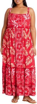 City Chic Eden Print Maxi Sundress in Hibiscus at Nordstrom Rack, Size Xxl/24W
