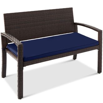 Best Choice Products 2-Person Outdoor Wicker Bench Garden Patio Porch Furniture w/ 700lb Capacity, Cushion