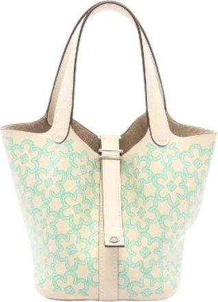 Herm&egrave;s Vintage, unisex, Groen, ONE Size, Leer, Pre-owned Picotin Lock Micro Lucky Daisy Calfskin Handbag