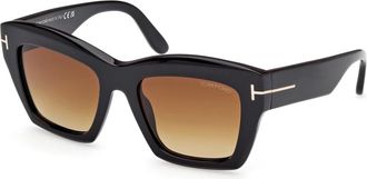 Tom Ford Zonnebril Vierkant Zwart Glanzend - Dames - Zonnebrillen - Zwart - 52 MM - Accessoires