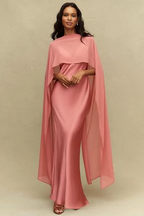 BHLDN Brigid Chiffon Cape Maxi Dress