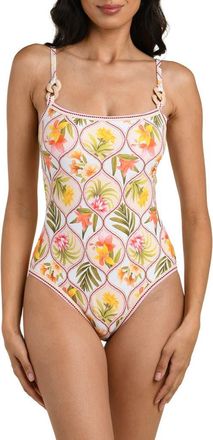 La Blanca Palm One-Piece Swimsuit in White Multi at Nordstrom, Size 12