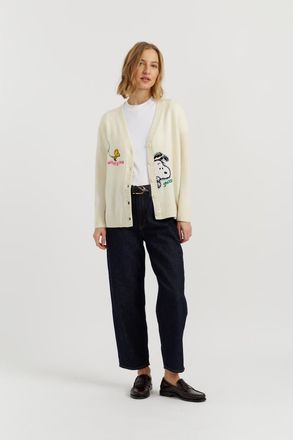 Chinti and Parker Wool-Cashmere Snoopy Embroidered Cardigan in Cream at Nordstrom, Size X-Large
