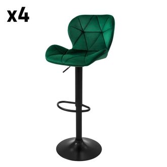 ML Design Lote de 4 taburetes de bar de terciopelo, verdes