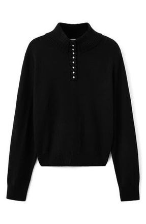 Mango Perkins Half Placket Sweater in Black at Nordstrom Rack, Size Small