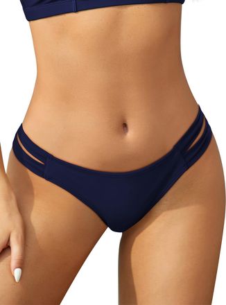 SHEKINI Bikini Bottoms Strappy Low Rise Brazilian Thong Sexy Swim Bottom for Women, Deep Blue, Large