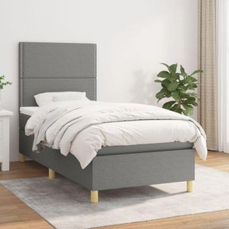 vidaXL Cama Box Spring Con Colch&oacute;n Tela Gris Oscuro 100x200 Cm Vidaxl