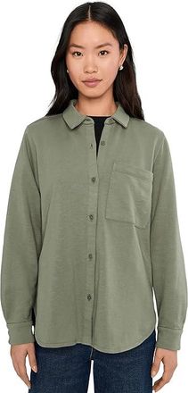 Eileen Fisher Garment Dyed Terry Classic Collar Shirt Womens Clothing Bayleaf : MD, Cotton