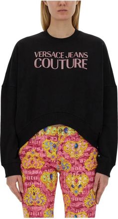 Versace Jeans Couture Logo Gummy Glitter Sweatshirt - Dames - Sweatshirts - Zwart - M - Katoen - Hoodies & sweatvesten