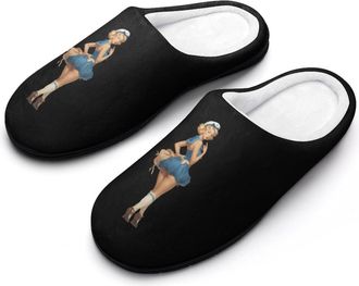 Generic Sailor1 Pinup Mens Cozy Cotton Slippers with Memory Foam Lightweight Anti-skid House Shoes for Indoor Outdoor