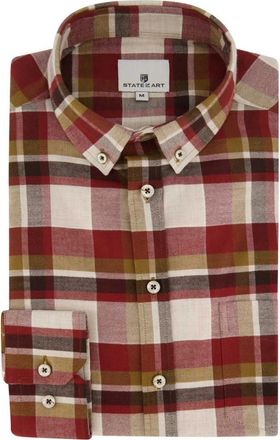 State of Art Overhemden, Heren, Rood, M, Katoen, Casual Bordeaux Geruite Overhemd