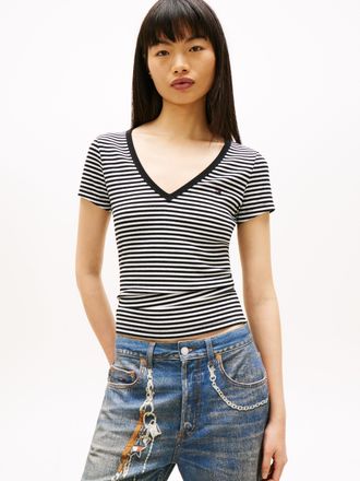Tommy Jeans Kurzarmshirt TJW SLIM ESSENTIAL RIB V SS mit gerippter Struktur