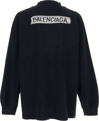 Balenciaga Mens Sweatshirt, Black Cotton T-Shirts And Polos