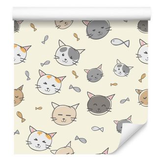 OEM Carta Da Parati Con Gattini E Pesci Per Soggiorno E Camera Da Letto, 50x1000 Cm