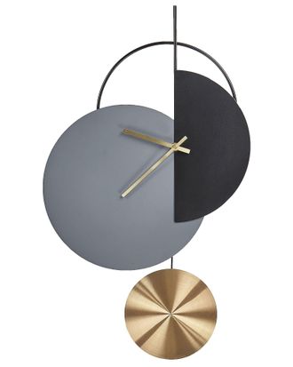 Beliani Orologio Da Parete 32 X 60 Cm Design Moderno Con Pendolo Decorativo Senza Numeri Acciaio Grigio E Nero Nendaz