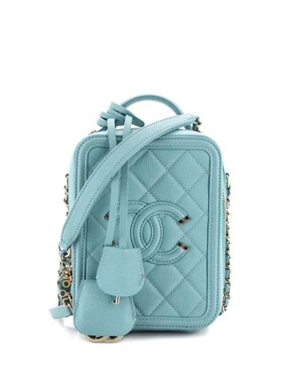 Chanel Filigree Vertical Vanity Case Quilted Caviar crossbody bag - women - Calf Leather - One Size - Blue