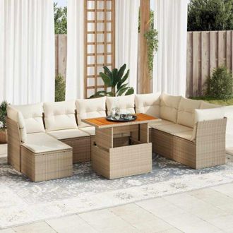 vidaXL Set De Sof&aacute;s De Jard&iacute;n Con Cojines 9 Pzas Rat&aacute;n Sint&eacute;tico Beige Vidaxl
