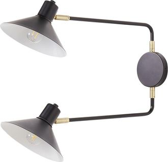 Beliani Lámpara de pared moderna aplique 2 luces iluminación pantalla tambor metal acero ajustable con elementos dorados negro Kadassa