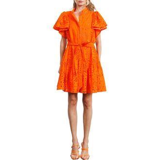 Ciebon Zenaida Eyelet Tie Waist Dress in Orange at Nordstrom Rack, Size X-Small