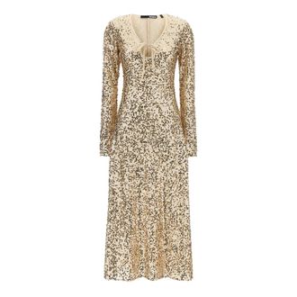 Rotate Net Pailletten Midi Jurk - Dames - Feestkleedjes - Geel - 2XS - Pailletten - Kleedjes