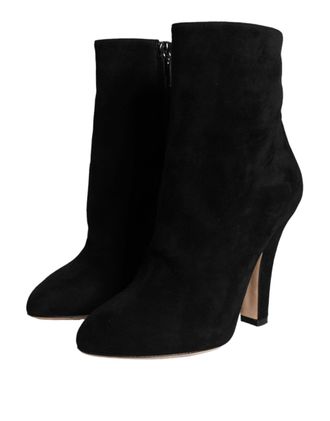 Dolce & Gabbana Womens Black Suede Leather Mid Calf Boots Shoes