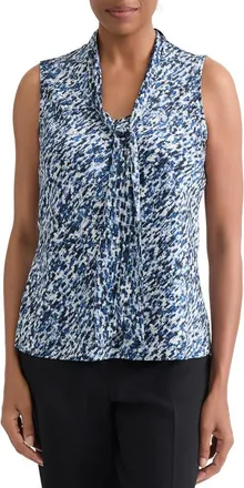 Kasper Blurred Print Tie Neck Sleeveless Top in Blue Night Multi at Nordstrom, Size X-Large