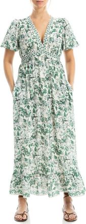 Max Studio Flutter Sleeve Empire Waist Maxi Dress in Cream/Green Lush Garden at Nordstrom Rack, Size X-Large