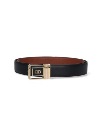 Ferragamo Reversible Logo Belt In Black Calfskin On One Side