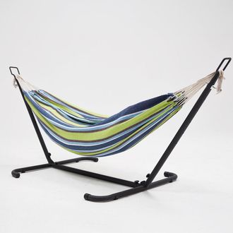 Concept Usine Hamaca con soporte de 2,6 m con lona de poli&eacute;ster azul y verde