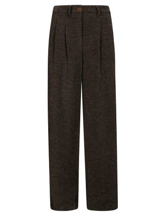 JEJIA Ribbed Velvet Front Pleat Wide-Leg Pants