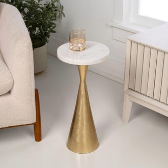 Jonathan Y Designs Ziggy 22 Contemporary Designer Metal Drink Table and Decorative End Table with White Marble Round Top and Cone Pedestal Base, Antique Nickel