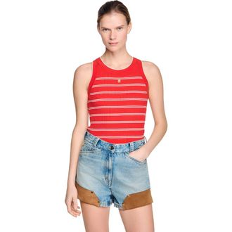 Sandro Striped knit vest top in Red at Nordstrom, Size Medium