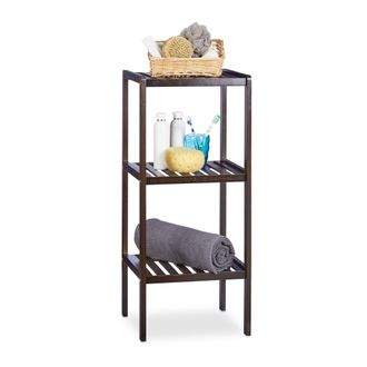 Relaxdays Juego De 3 Estantes De Ba&ntilde;o De Bamb&uacute;, Estante De Madera, Estante De Pie, 3, 4 Y 5 Niveles, Marr&oacute;n Oscuro