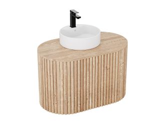 Vente-Unique Mueble de ba&ntilde;o flotante de teca con lavabo - 90 cm - TOWARI
