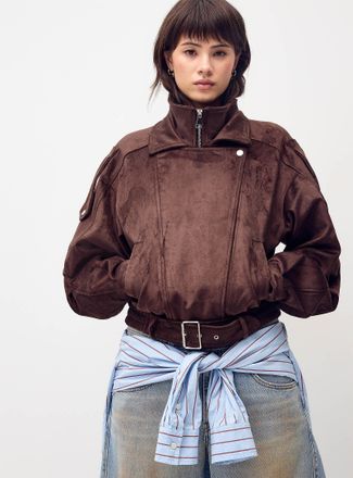 Twik Womens Buttoned flap faux-suede jacket