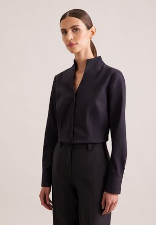 Seidensticker Klassische Bluse SEIDENSTICKER, Damen, Gr. 3XL (46), schwarz, 100% Baumwolle, unifarben, slim fit, ohne Ausschnitt, Blusen Klassische Bluse, 1/1 Stehk