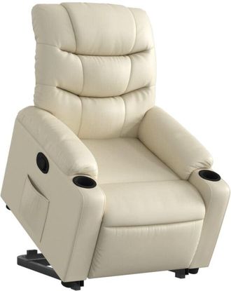 vidaXL Sill&oacute;n Reclinable Elevable Cuero Artificial Color Crema Vidaxl