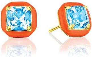 House of Frosted Orange Enamel & Blue Topaz Stud Earrings in Orange/blue at Nordstrom Rack