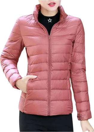 Generic 2024 Womens Winter Lightweight Puffer Jacket Casual Stand Collar Padded Down Jacket For Ladies Fashion Womens Lightweight Long-sleeved Water-resistant